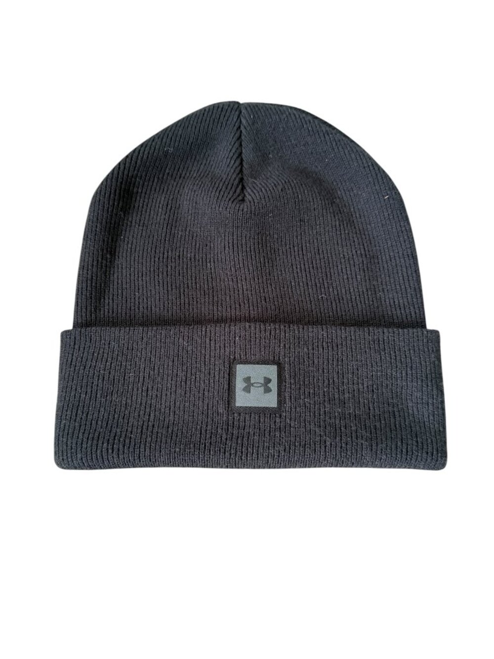 Under Armour men's black knit beanie hat logo on front stretchy